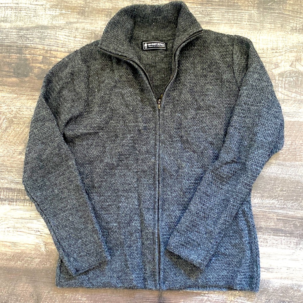 NWOT 100% Peruvian Baby Alpaca Zip-Up Grey Sweater Size XS